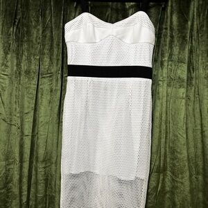 Milly Strapless White Dress with Black Detail